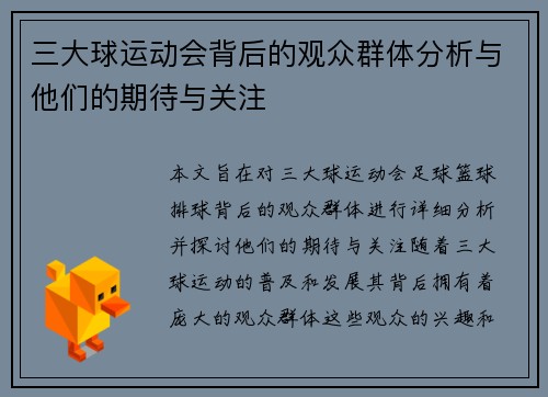 三大球运动会背后的观众群体分析与他们的期待与关注
